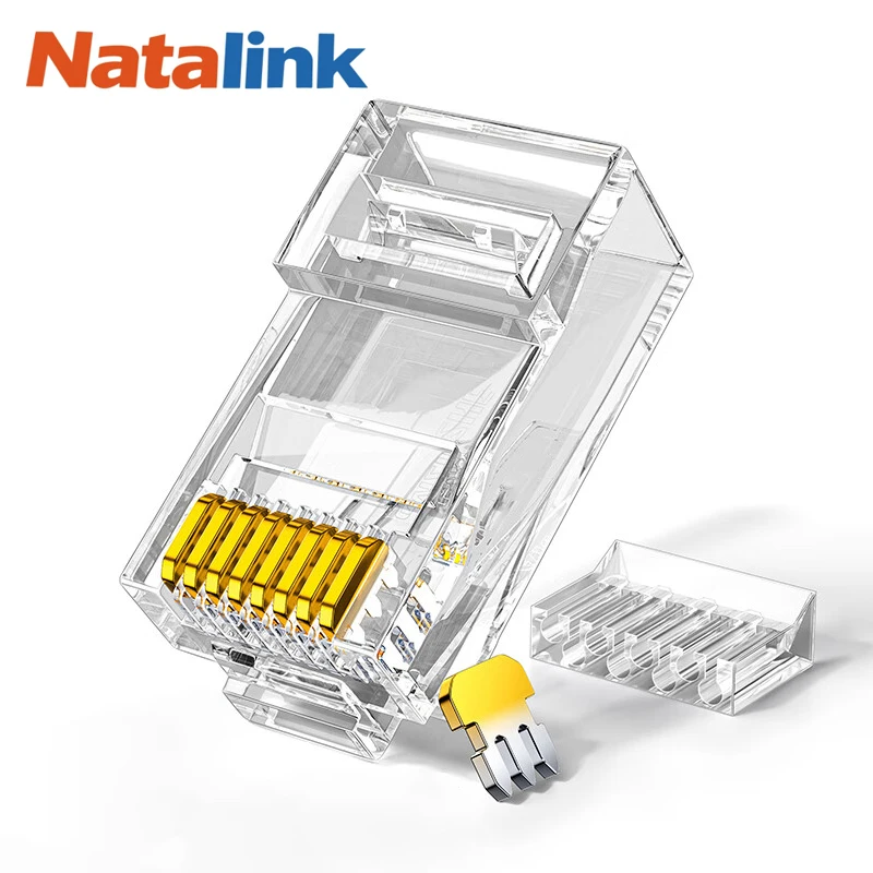 Natalink 50PCS RJ45 Connectors Standard Modular Plugs, UTP Gold-Plated 2 Pieces Suit CAT6 RJ45 8P8C Crimp End for Ethernet Cable