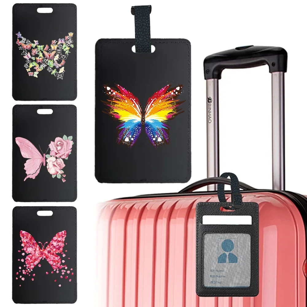 Personalized Luggage Tag Pu Luggage Baggage Boarding Bag Fashion Suitcase Identifier Label Name ID Address Butterfly Pattern