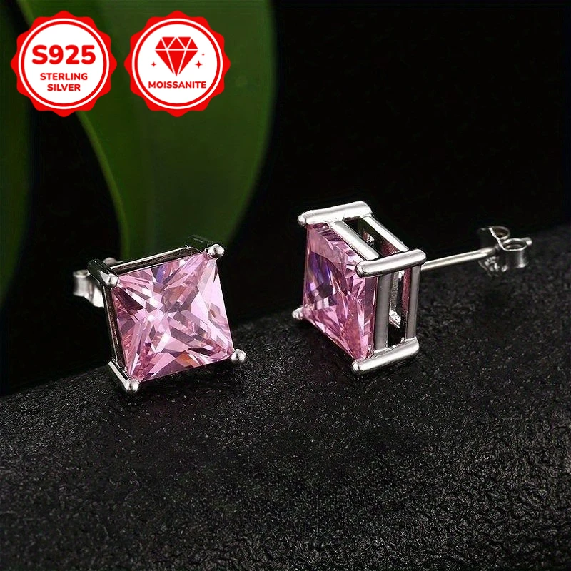 

1 Pair 0.5/1Ct Moissanite S925 Silver Stud Earrings, Hypoallergenic, Elegant Pink, Fashion Jewelry for Men & Women.