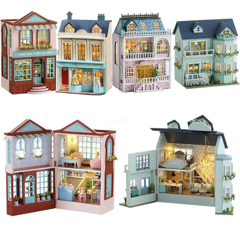 

New Diy Wooden Miniature Building Kit Doll Houses With Furniture Dessert Shop Casa Dollhouse Handmade Toys For Girls Xmas Gifts