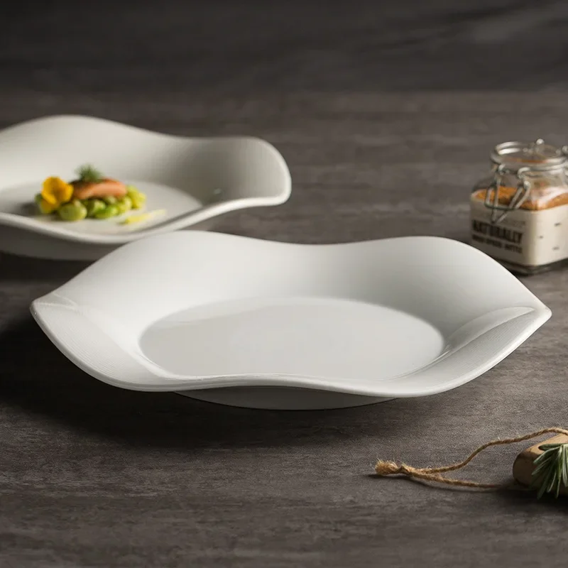 Creative Restaurant Dishes, Dessert Plates, Solid Color Ceramic Plates, Tableware, Irregular Flower Shaped Shallow Plates