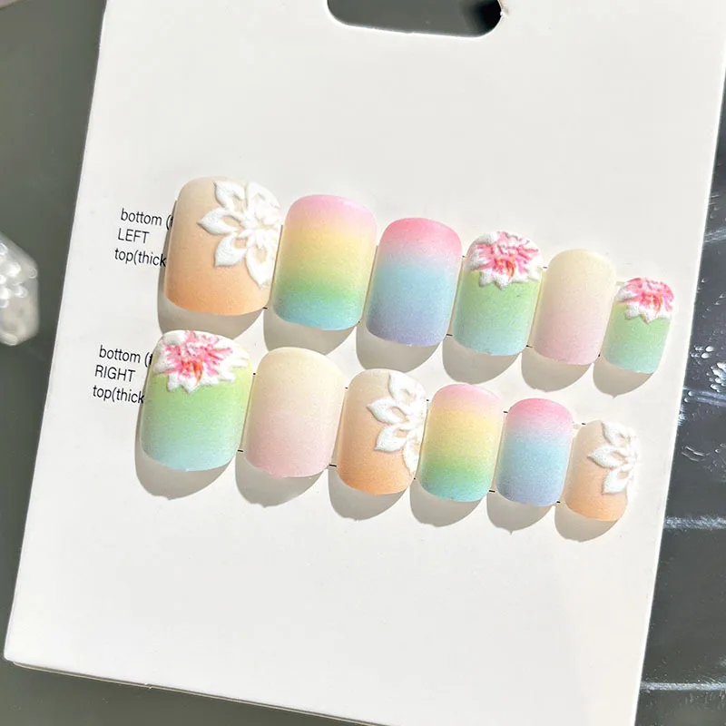 Imprensa curta em unhas postiças com cola, Unhas postiças de Kawaii, Pressione em unhas com design, bonito e Kawaii, verão, 24 pçs/set