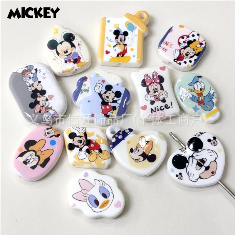 

Cartoon Anime Disney Cute Mickey Minnie Printed Alien Bead Pen Accessories DIY Mobile keychain jewelry Charms accessory material