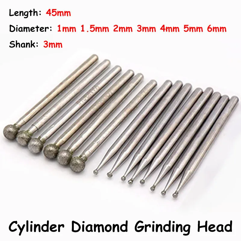 

1/1.5/2/3/4/5/6mm Ball Diamond & CBN Grinding Head Burr Point 3mm Shank Carving Engraving Bits for Jade Glass Dremel Rotary Tool