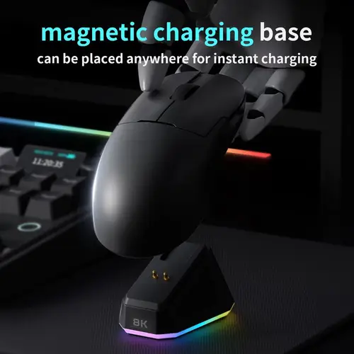 Imagen 2 del producto Ratón inalámbrico para juegos Ajazz Aj159pro con Base de carga magnética Rgb Bluetooth Tri-Mode Sensor Paw3395 ratón ligero para ordenador portátil