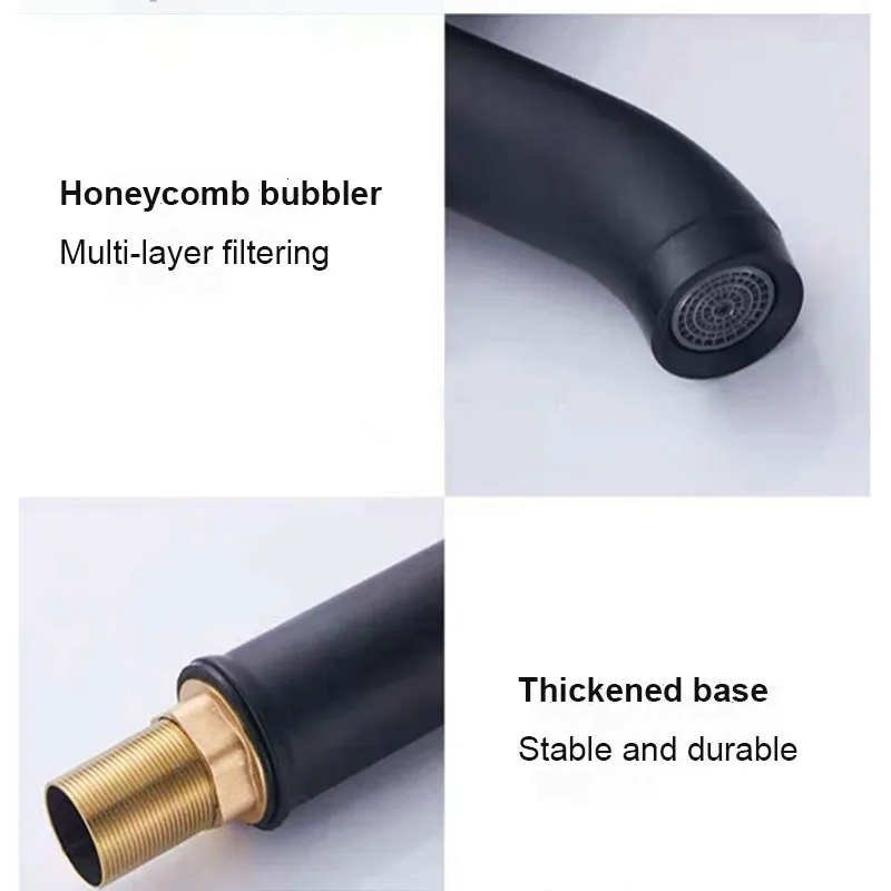 الذهب الأسود حوض للحمام صنبور الباردة والساخنة خلاط مياه الحنفية سطح الخيالة ثقب واحد ومقبض نمط طويل القامة