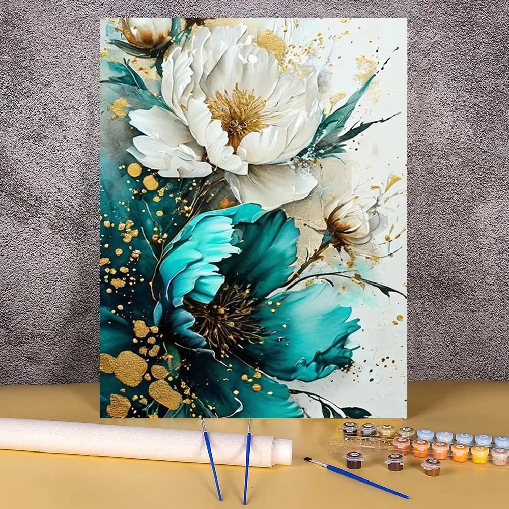Malen nach Zahlen Set Blumen Rahmenlos DIY 40x50cm Ölgemälde nach Zahlen auf Leinwand Florales Handgemaltes Bild Deko-Gemälde