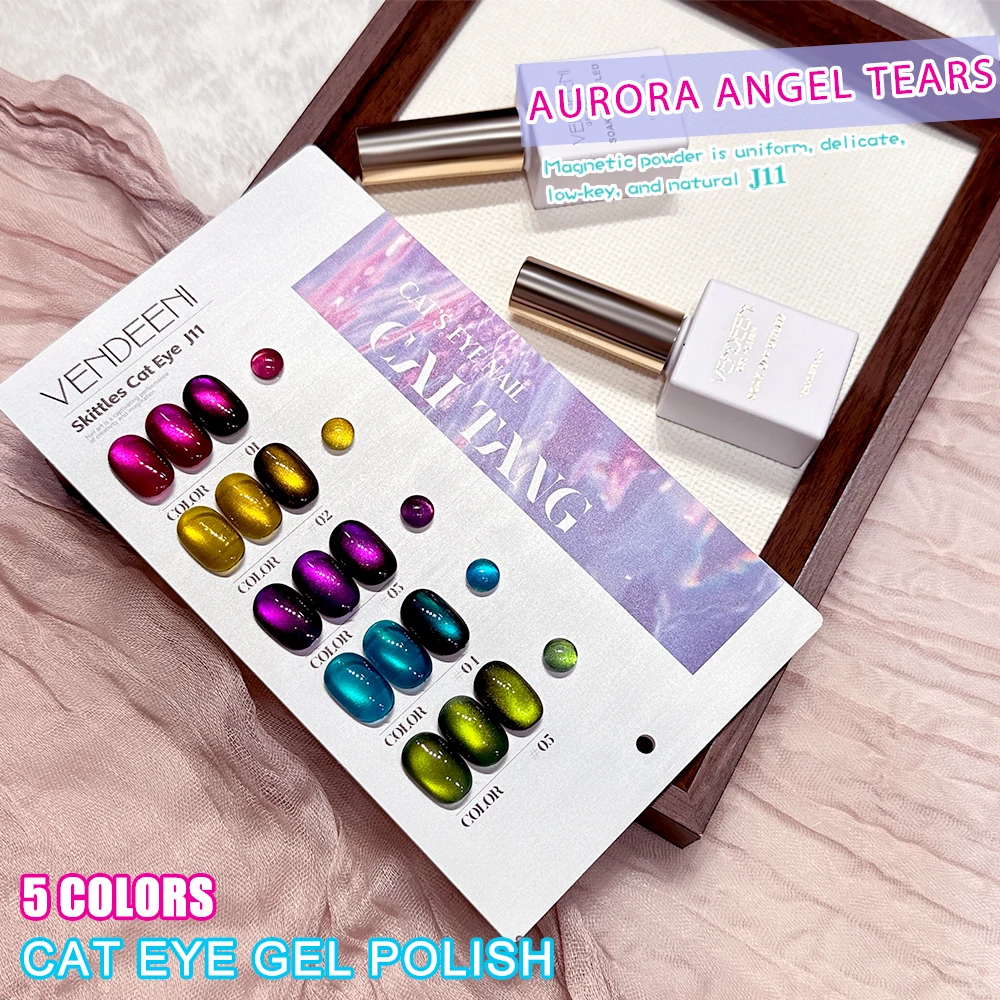Vendeeni 5 Farben/Set Aurora Blue Tears Katzenaugen-Gel-Nagellack Magnetischer UV-Soak-Off-Gel-Lack Kristall-Katzenaugen-Gel mit Display – Detail 5