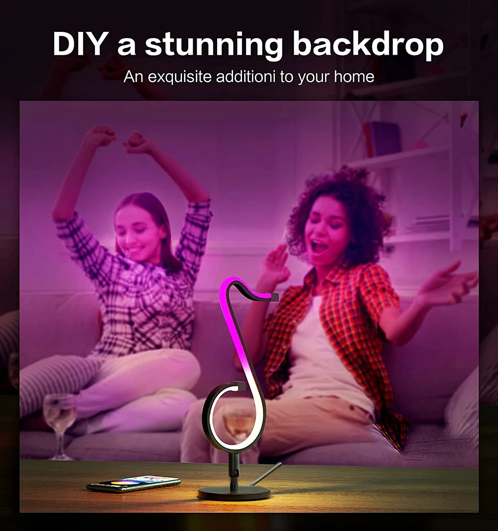 Novelty Musical Note Light Creative Bluetooth Dimmable Desk Decoration RGB Smart APP + Remote Control Dream Color Table Lamp