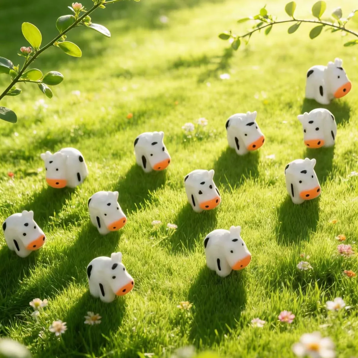 10-Piece Set Micro Landscape Cute Little Sheep and Goose Figurines Adorable Garden Landscaping DIY Decoration Accessories Mini