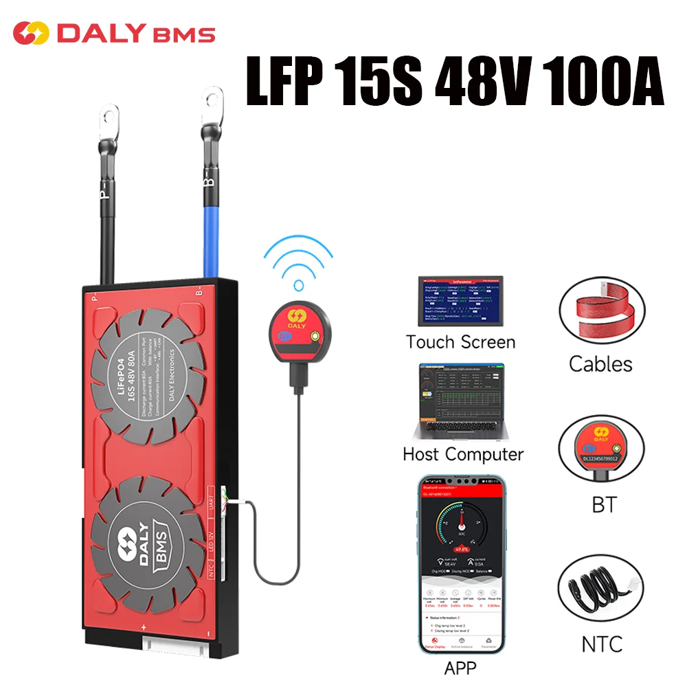 

DALY Smart BMS 15S 48V 100A APP Bluetooth with UART Port PCB Battery Protection Board Lithium Battery Pack LifePO4