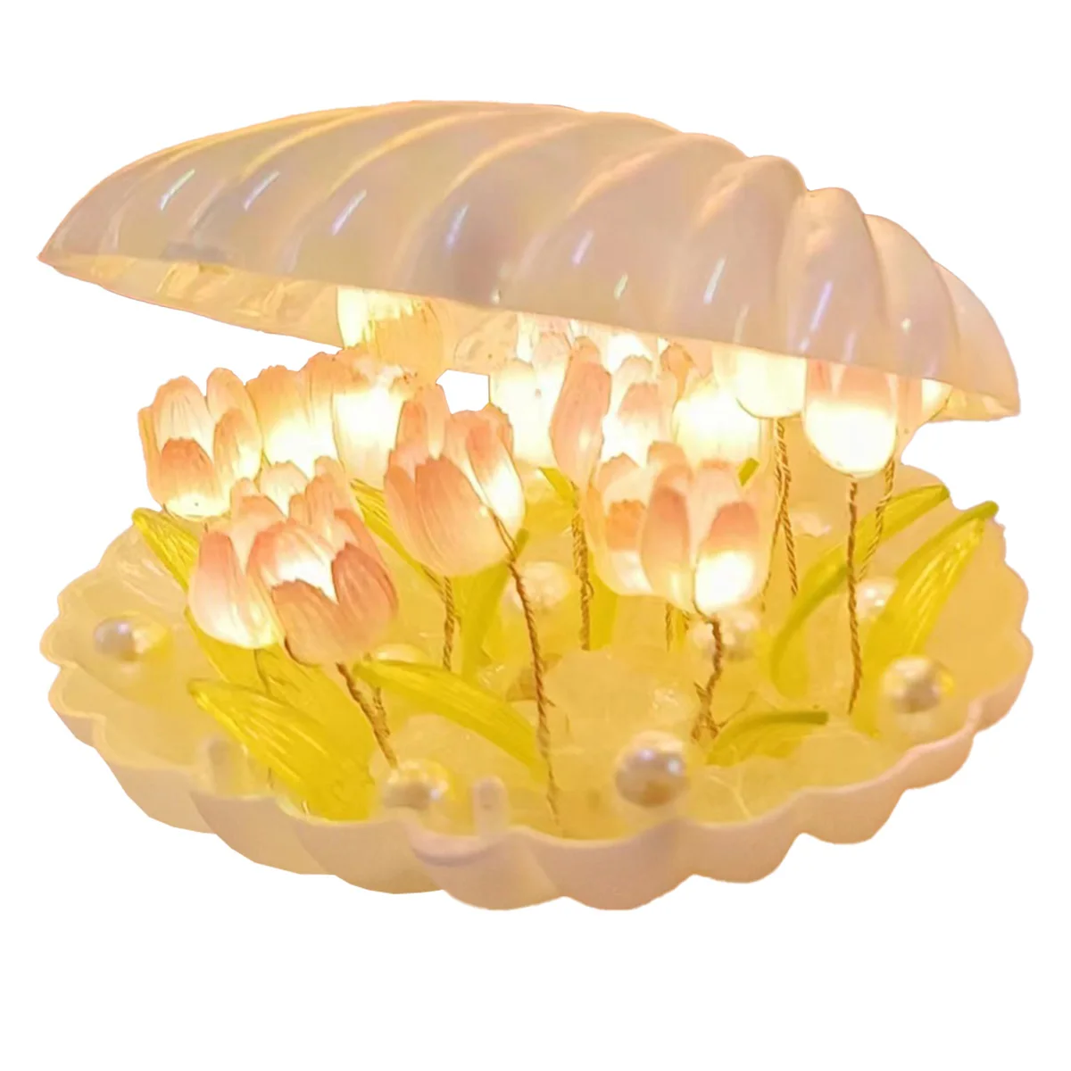 NEW DIY Tulip Night Light Battery Operated Tulip Seashell Nightlight Cute Handmade Tulip Ambient Light Simulation Tulip Flower