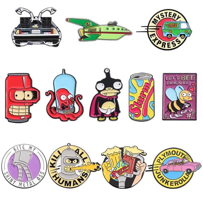 Comedia películas cómicas TV alfileres esmaltados dibujos animados clásico Anime broches de Metal solapa mochila insignia joyería de moda regalo para amigos