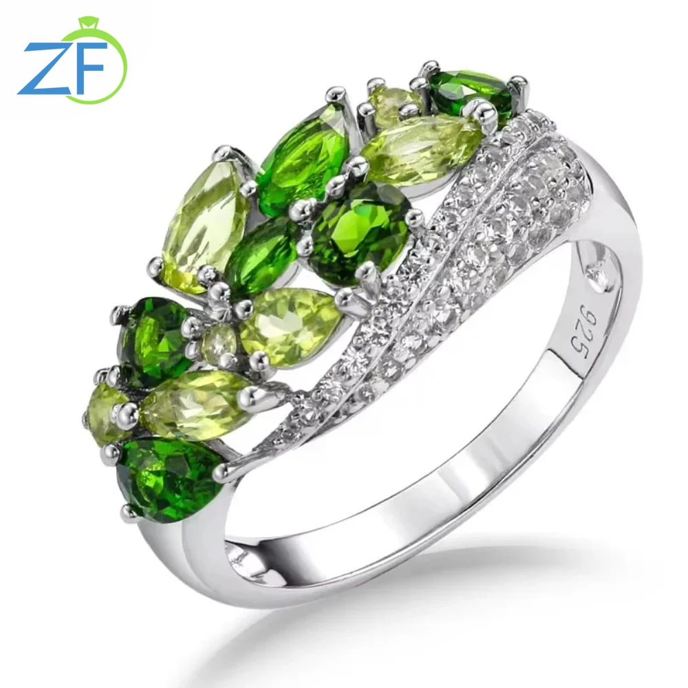 GZ ZONGFA Original 925 Sterling Silve Rings for Women Natural Peridot Diopside Gemstone 2ct Trendy Wedding Gifts Fine Jewelry