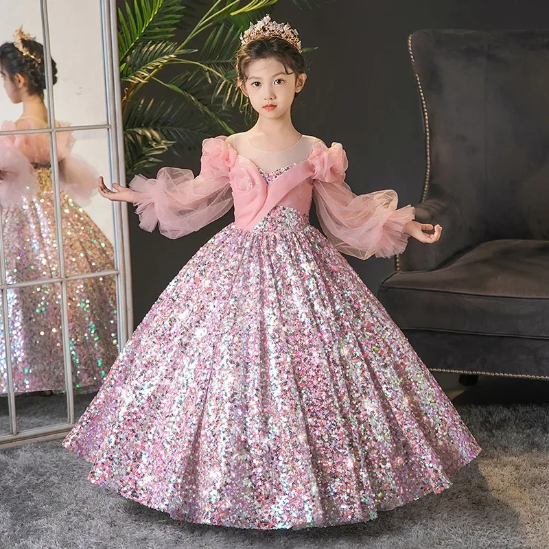 

Teenmiro Evening Dresses for Kids Children's Dress Girl Party Luxury Ball Gowns Infants Princess Sequins Costumes for Banquet