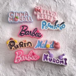 Letras de dibujos animados de sanrio y barbie, accesorios de joyería con parte posterior plana, dijes de resina para manualidades, adornos para álbumes de recortes, 5 piezas