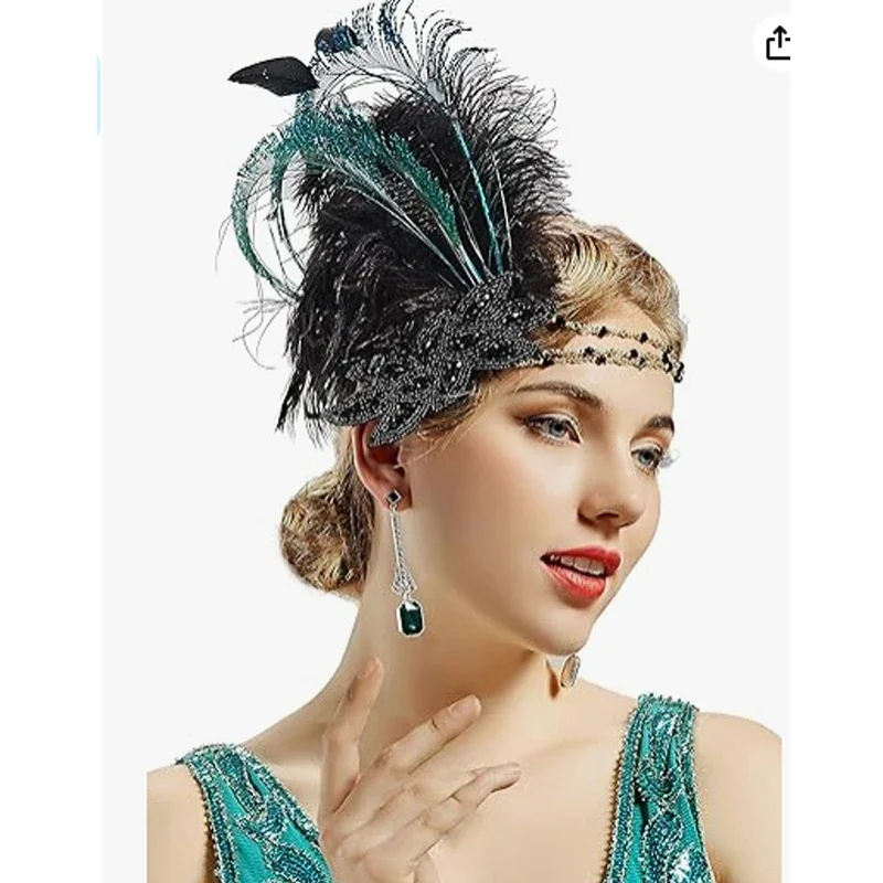 

Art Deco 1920s Flapper Headpiece Roaring 20s Great Gatsby Feather Headband 1920s Flapper Gatsby Accessories