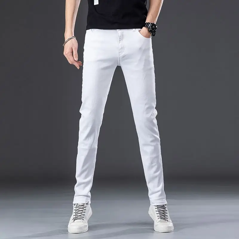 Spring Summer Men's White Jeans Fashion Skinny Stretch Casual Thin Denim Pants Comfortable Soft Cotton Male Korean Trousers