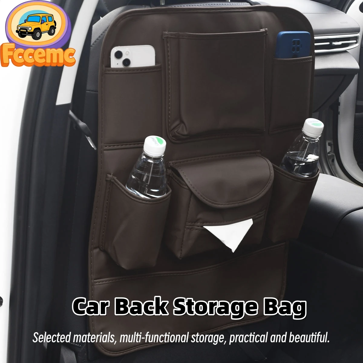 وسادة حماية خلفية لمقعد السيارة وحقيبة تخزين - منظم للصف الخلفي، عنصر تخزين داخل السيارة، ملحقات تلقائية