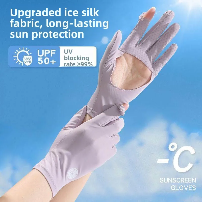 

Женские перчатки из ледяного шелка для защиты от солнца, с полым дизайном, совместимые с сенсорными экранами, дышащие, противоскользящие, для вождения, с УФ-защитой
