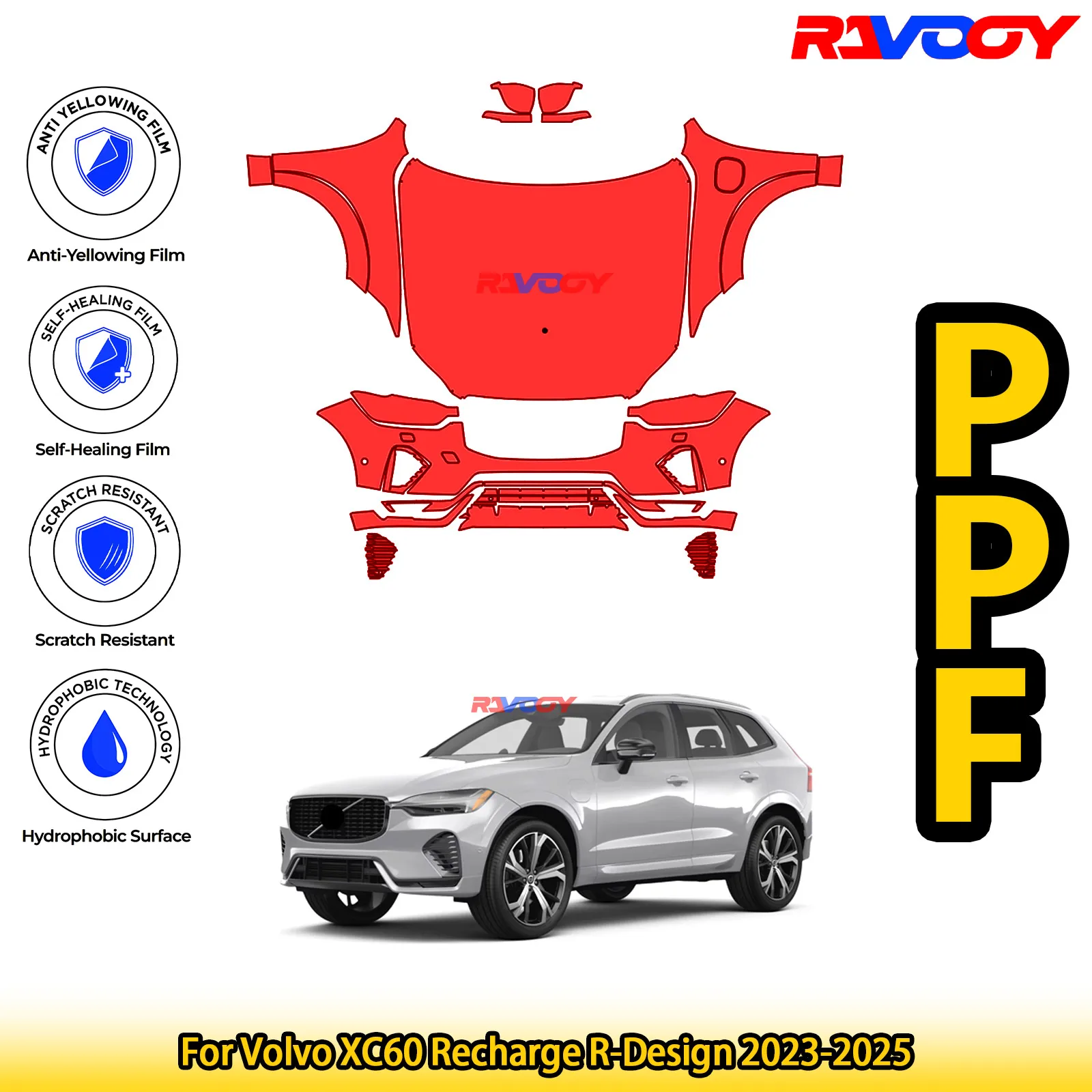 

For Volvo XC60 Recharge R-Design 2023-2025 Glossy Matte Black Precut front PPF Kit Paint Protection Film