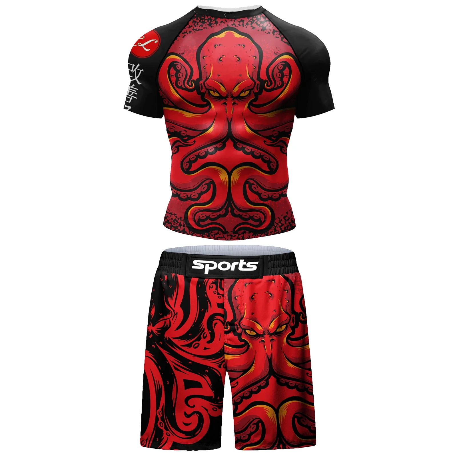 Two Sets of Sportswear, Bjj Jiu Jitsu Gi Rashguard + MMA Shorts, Muay Thai Pants, Cool Boxing Suit, Running Suit, Fitness Suit