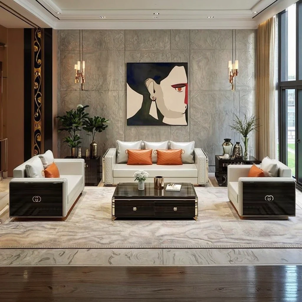 Luxury Modern Nordic Style 123 Sectional Sofa Set Designer Genuine Leather Furniture for Fashion Living Room