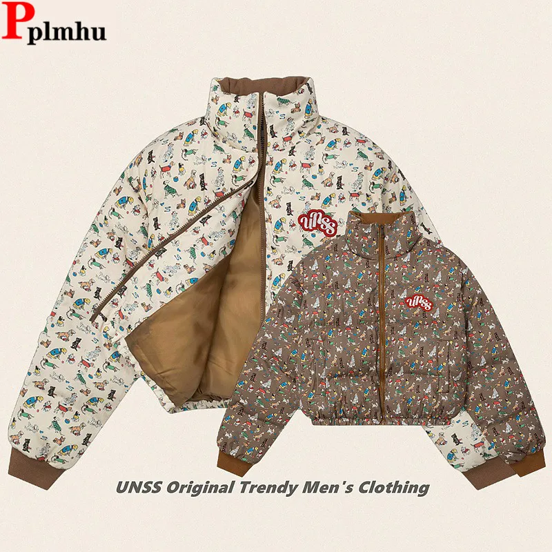 Vintage Print Thicken Cotton Coats Tops Winter Warm Korea Fashion Parkas Loose Casaco Casual Snow Wear Women Chaqueta Abrigo