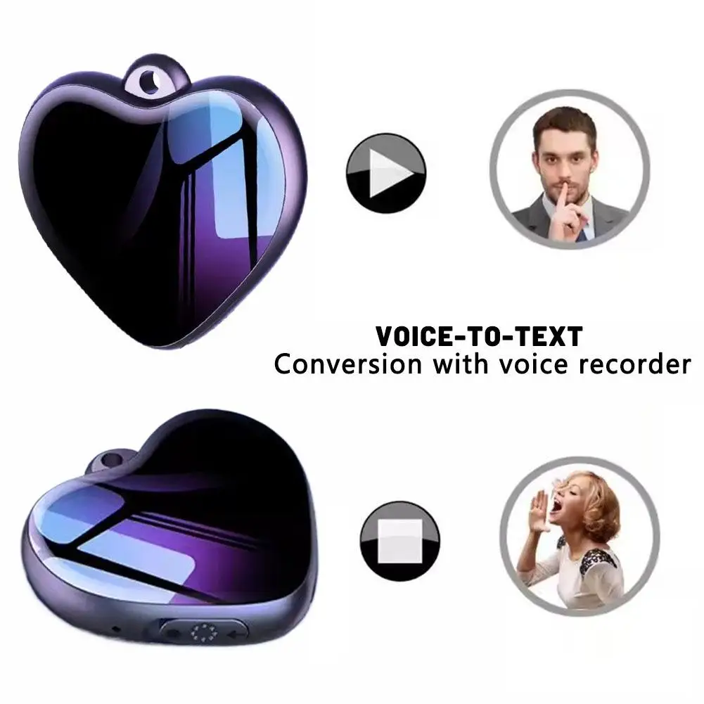 ミニボイスレコーダー-ハート型録音音声デバイス-ledインジケーター-マイクロ録音ペンダント-講義、会議、インタビュー用