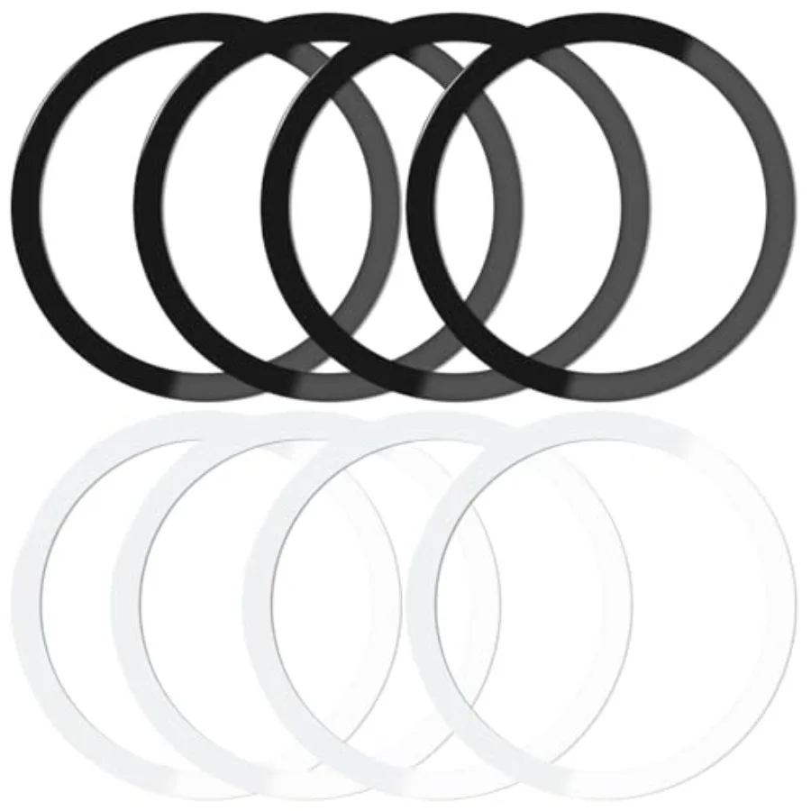 

Набор из 8 металлических кольцевых наклеек, ультратонкие 0,5 мм, без магнитов, совместимые с чехлами Magsafe, для беспроводной зарядки, черный и белый цвета