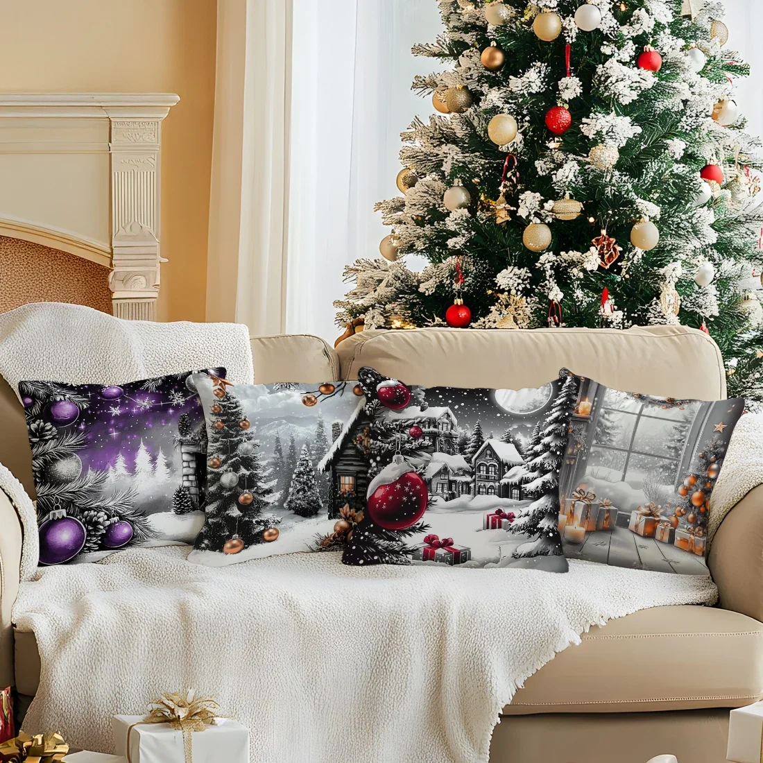 

Christmas tree decoration balls elegant Cushions Pillowcase Polyester Cushion Cover Throw Pillow Pillowcover Home Car Sofa Decor