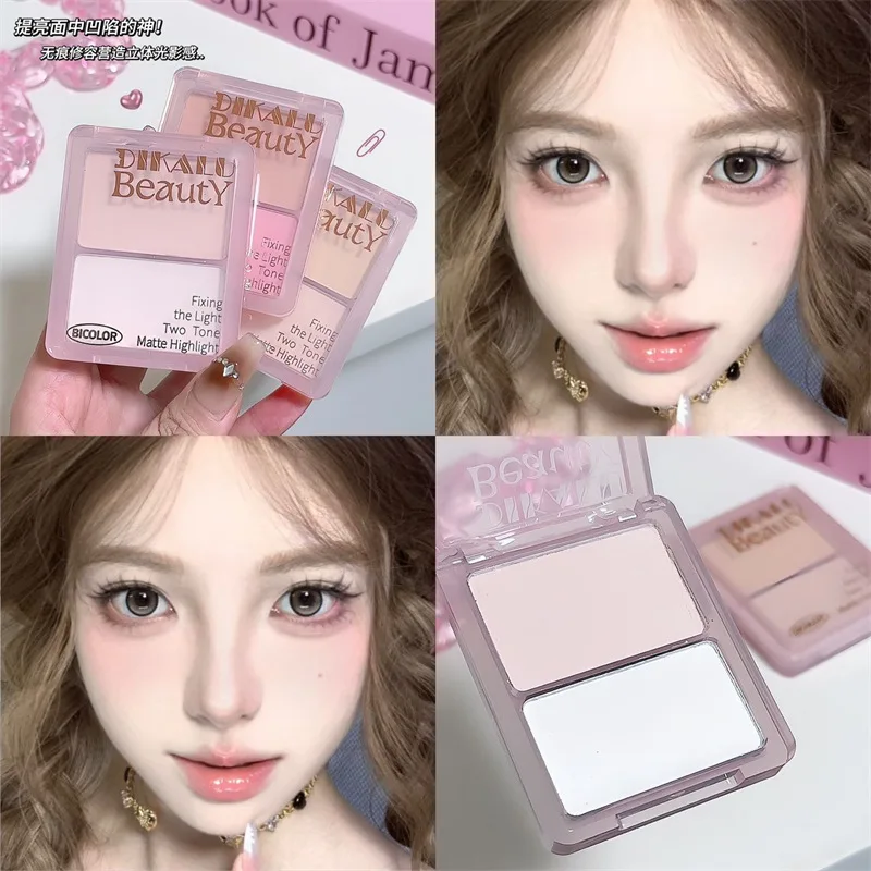 Surligneur de Contour mat Duo 2 nuances poudre sculptante pour le visage définition naturelle éclaircir sous les yeux Palette de fard à joues végétalien