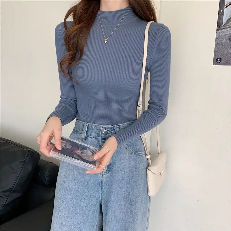 

Y2K Half Turtleneck Women Sweater Winter Korea Pullover Mock Neck Basic Tops Soft Knit Sweaters Long Sleeve Pulls Bottom Shirt