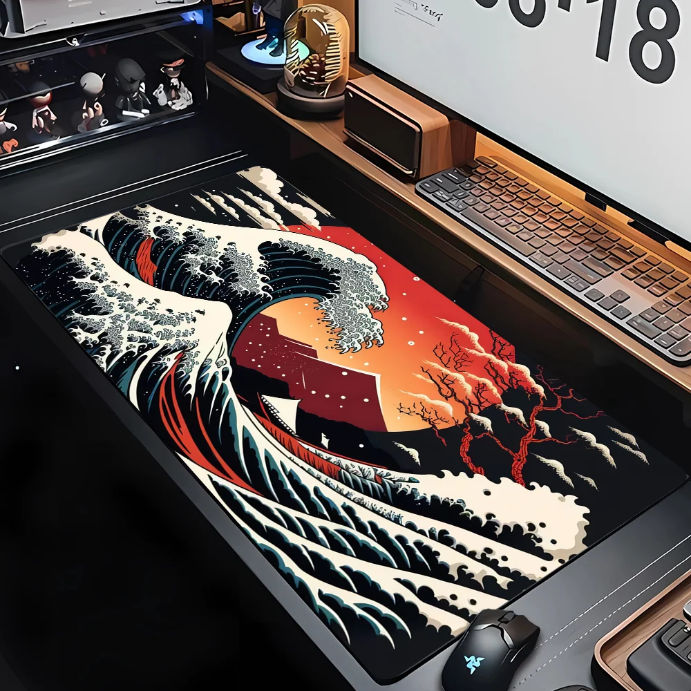 PC Custom HD Print New Mousepad Japan Art Great Waves Rubber Mouse Pad Lock Edge Playmat Non-Slip Office Computer Mice Pads XXL