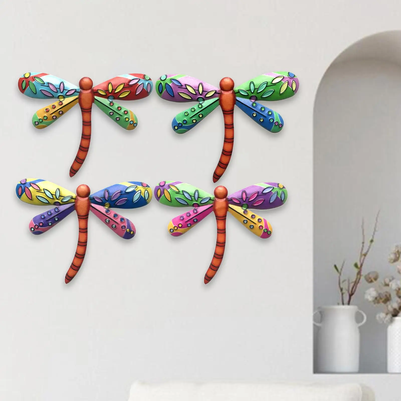 Metal Dragonfly Wall Decor Bathroom Sculpture Outdoor Orange Hanging Decoration for Home Bedroom Garden Patio Porch Or Fence