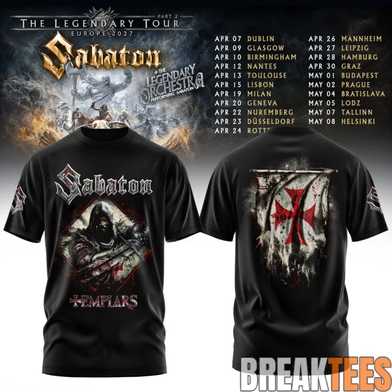 2026Sabaton The Legendary Tour 2027 World Tour Summer Men's and Women's Pure Cotton T-shirt Comfortable Ins Y2k