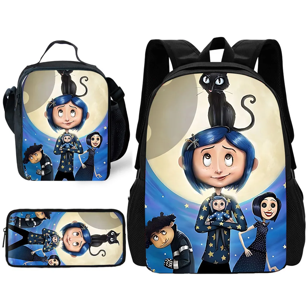 3 pcs set For C-Coralines Child School Backpack with Lunch Bags ,Pencil Bags ,School Bags for Boys Girls Best Gift