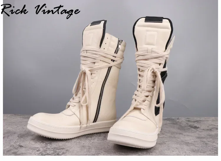 Rick Vintage High Top Boots Men‘s Motorcycle Boots Top Quality Real Leather Brand Zipper Long Boots Women Pocket Calf Boots