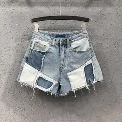 Cotton Tannin Perforated Light Blue Denim Shorts  streetwear  pants  Wide Leg Pants  Pockets  Shorts  Cotton  HIGH