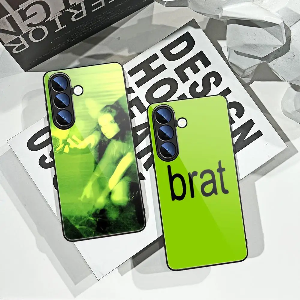 Singer C-Charli XCX BRAT Phone Case For Samsung Galaxy S24 Ultra S23fe S22 S20 S21 Plus A54 A34 A15 25 35 A55 Tempered Glass