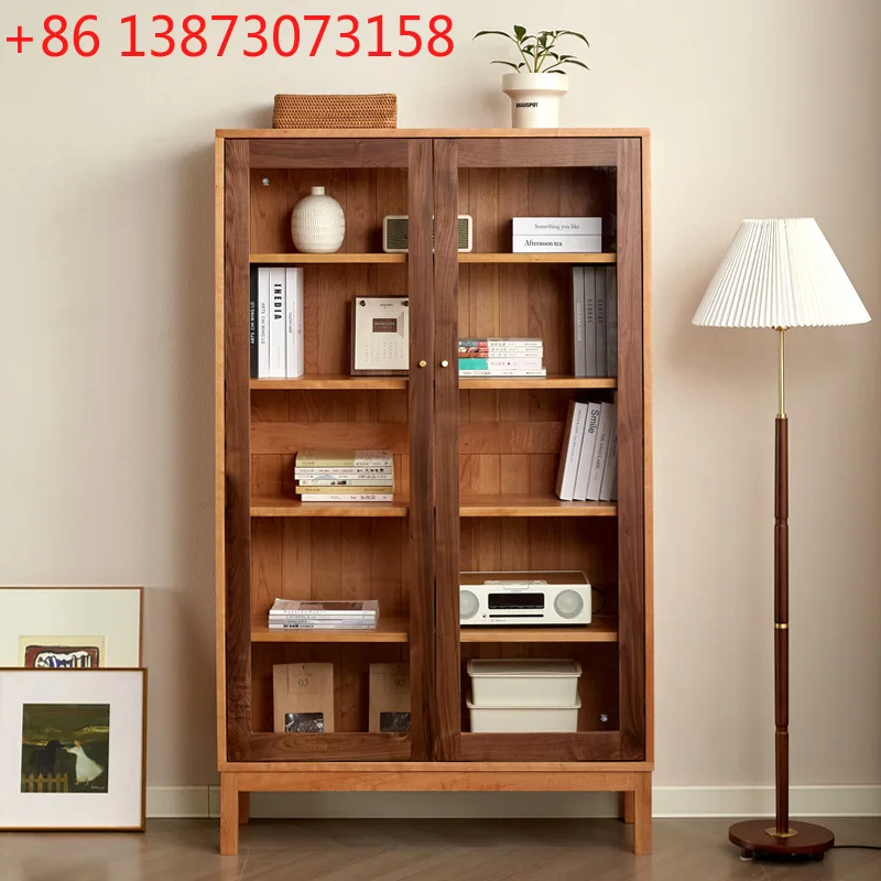

Cherry black walnut North American material simple modern bookcase Nordic style Shaker glass red oak bookcase