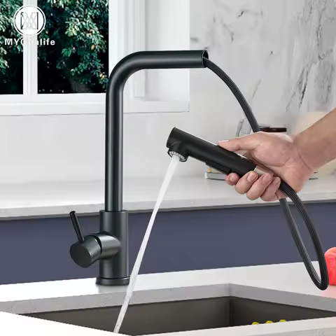 Black Pull Out Kitchen Sink Faucet Two Model Stream Sprayer Nozzle Stainless Steel Hot Cold Wate Mixer Tap Deck