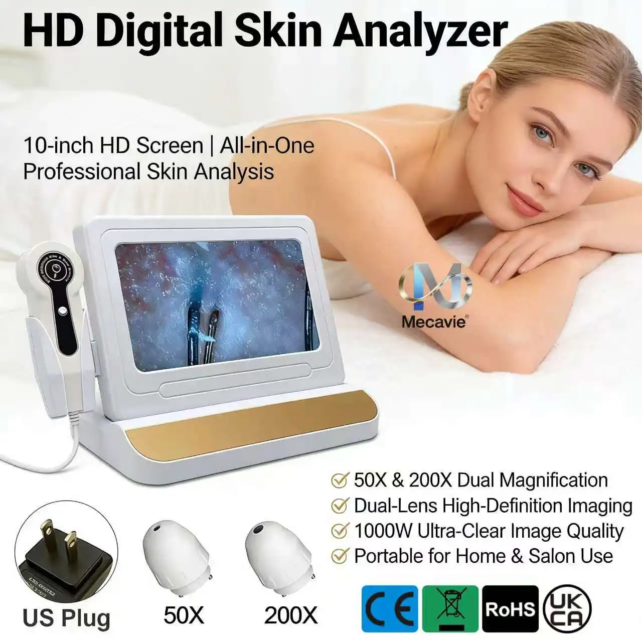 50X/200X HD Scalp & Skin Analyzer, Professional Hair Follicle Detector Accurately Check Acne Redness and Pore Conditions Portabl