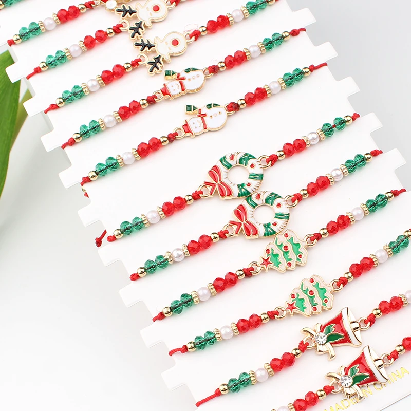 1/12PCS Party Jewelry Gifts For Girls Kids Adult Festival Xmas Christmas Bracelets Imitation Pearl Santa Claus Tree Pendant