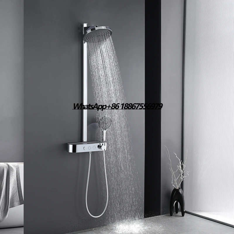 

Wall Mounted Single-Handle Thermostatic Brass Shower Faucets Bathroom Rainfall Bath Set with Soft & Jet Sprays