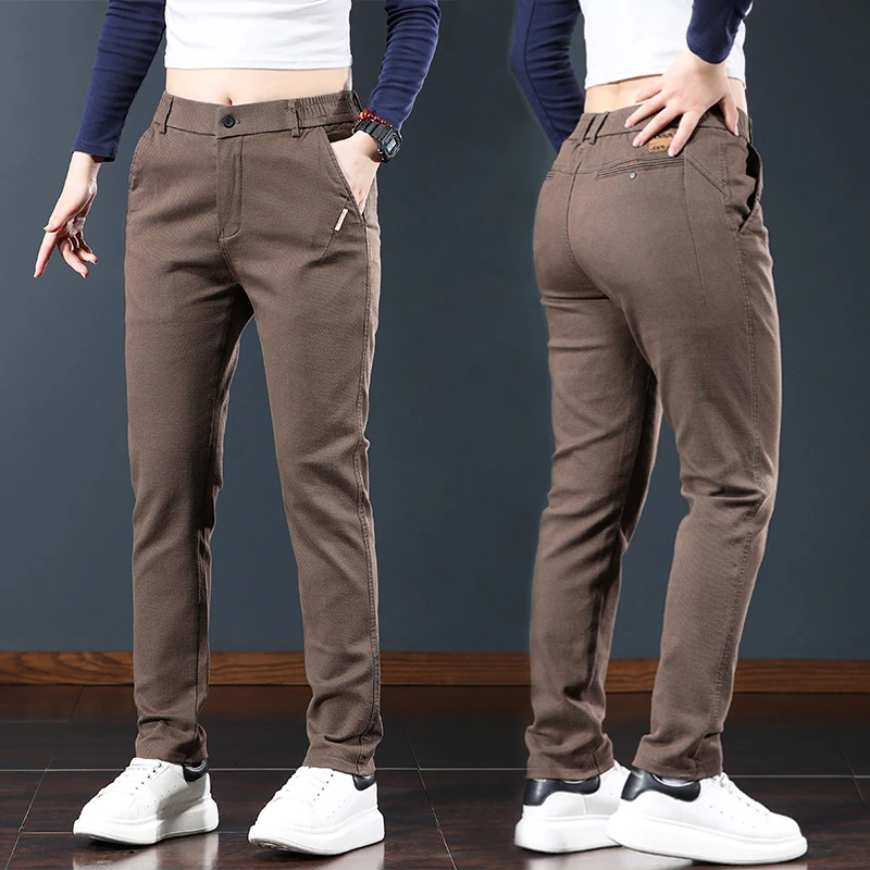 

Autumn Men's Casual Pants Fashion Stretch Comfort Business Printed Trousers Slim Elastic Waist Solid Color Korean Pants