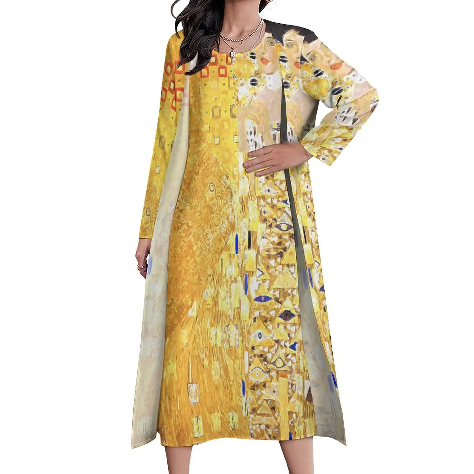 Gustav Klimt Dress Portrait of Adele Elegant Maxi Dress Street Wear Boho Beach Long Dresses Female Two Piece Design Vestidos