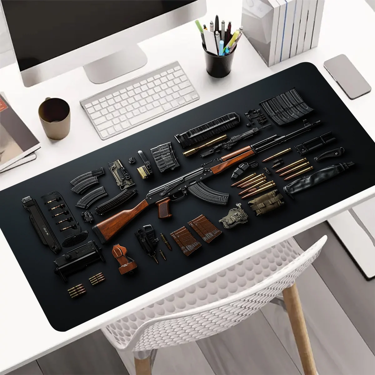 

Fashionable gun component design mouse pad, anti-slip and washable keyboard desktop pad, is suitable for gamers and family use