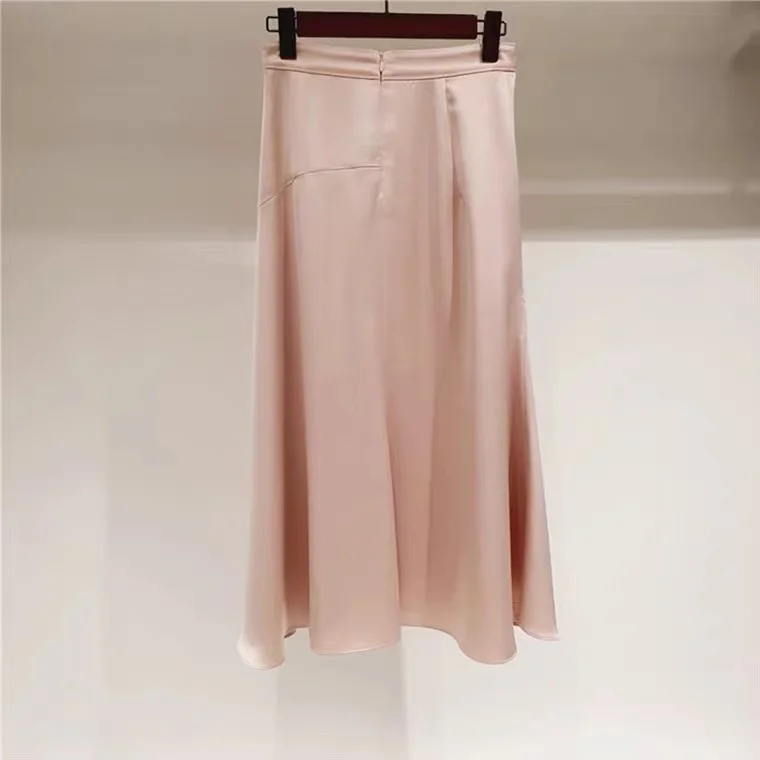 Ele Pink High Waist Fi Tail Satin Skirt Summer Season Asymmetrical Wrap around Midi Skirt for Women Sli Personali