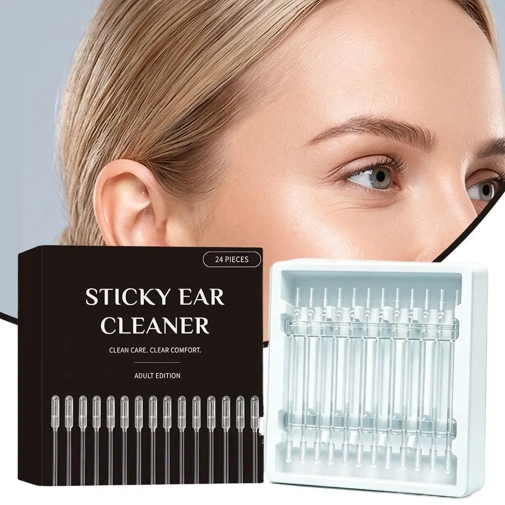 24Pcs Stickable Sticky Ear Stick Ear Cleanser Ear Clean Tool Soft Silicone Reusable Ear Cleaner Disposable Adhesive Earpick